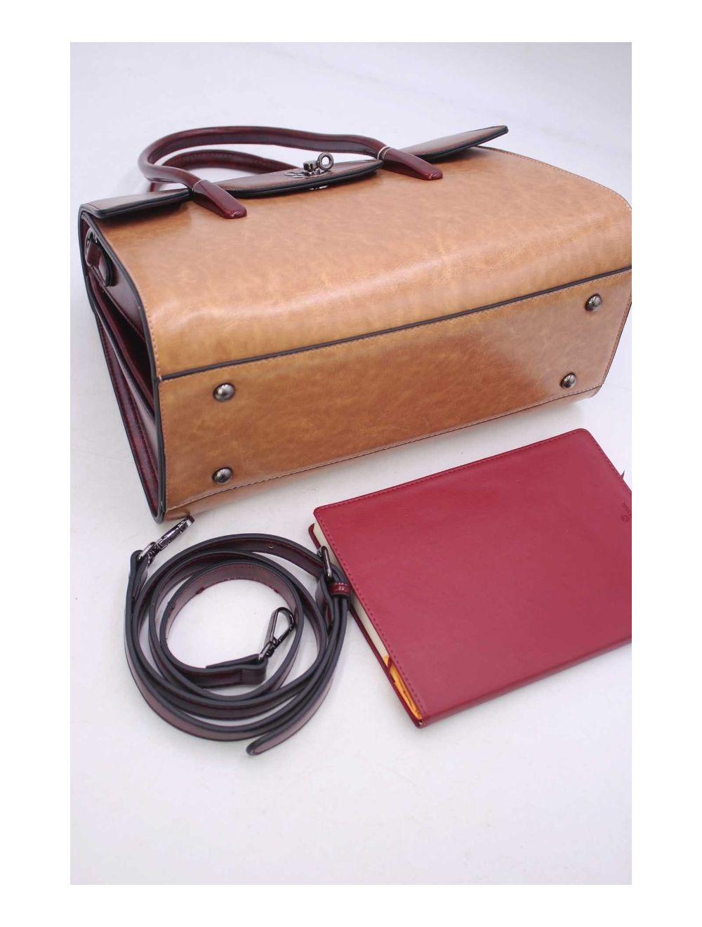 Tom&eva Sac à Main Effet Cuir Style Vintage-24B-5866 Apricot/Coffee/D.Red