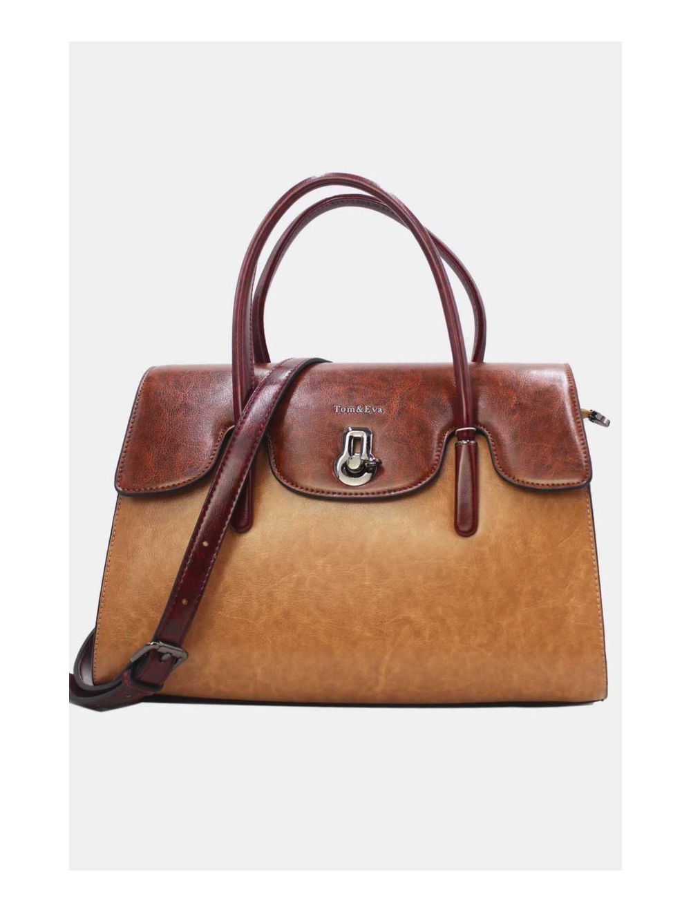 tom&eva Sac à Main Effet Cuir Style Vintage-24B-5866 Apricot/Coffee/D.Red