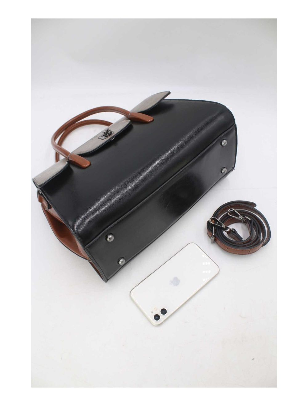 tom&eva Sac à Main Effet Cuir Style Vintage-24B-5866-Black/Grey/Brown