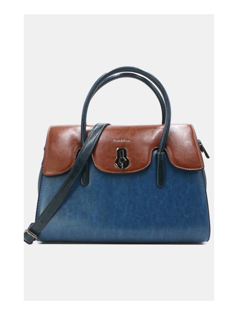 Tom&eva Sac à Main Effet Cuir Style Vintage-24B-5866-Blue/Brown/D.Blue