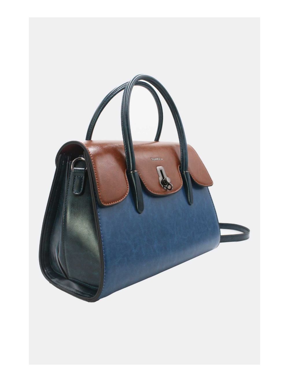 Tom&eva Sac à Main Effet Cuir Style Vintage-24B-5866-Blue/Brown/D.Blue
