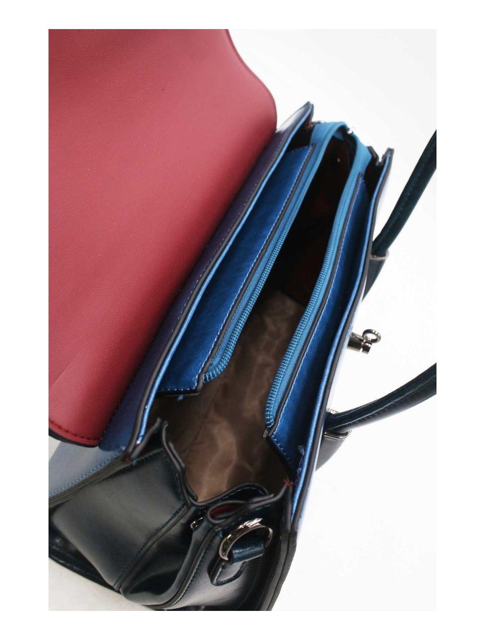 tom&eva Sac à Main Effet Cuir Style Vintage-24B-5866-Blue/Brown/D.Blue