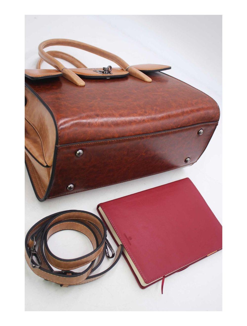 Tom&eva Sac à Main Effet Cuir Style Vintage-24B-5866-Coff/Brown/Apricot