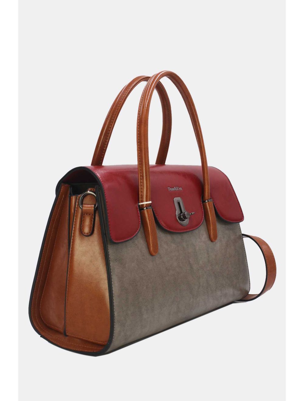 Tom&eva Sac à Main Effet Cuir Style Vintage-24B-5866-Gray/Coffee/Brown