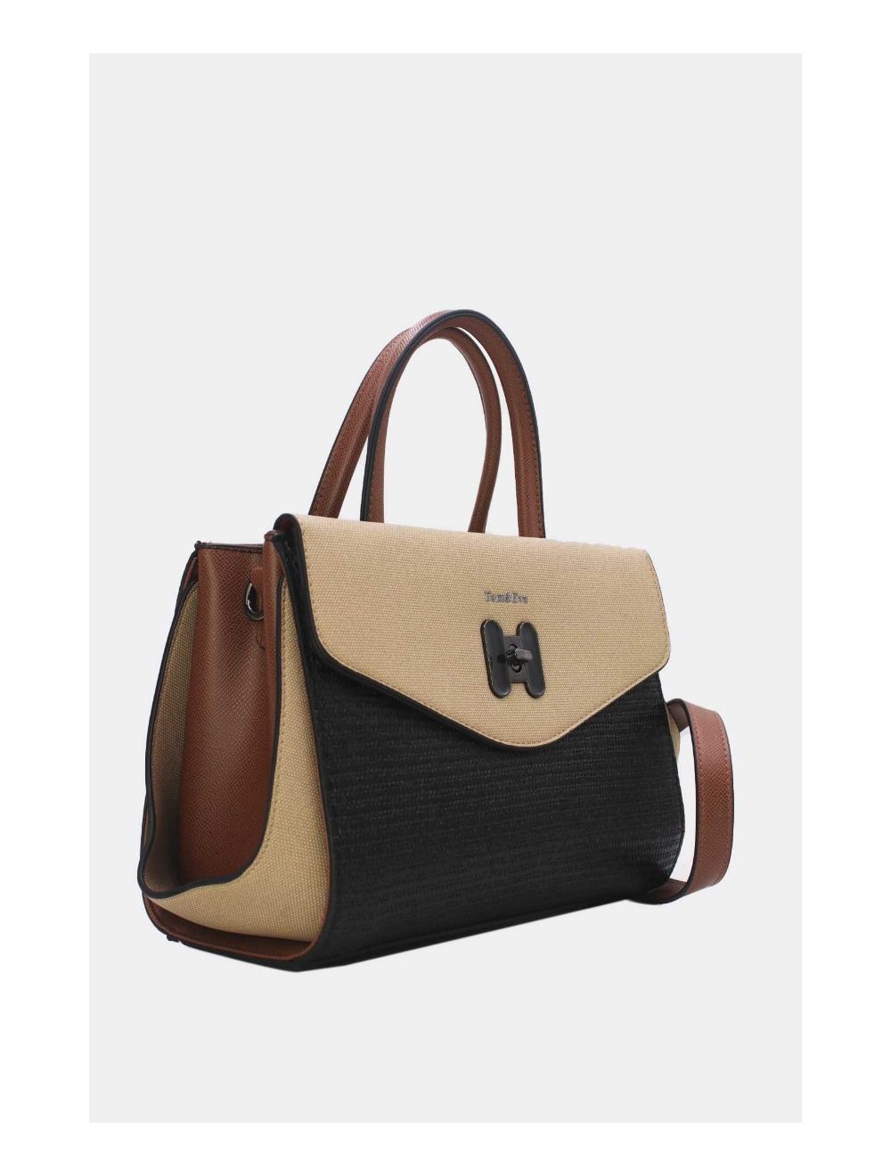 Tom&eva Sac à Main Effet En Paille à Rabat Décoratif 24B-6025-Black/khaki/Coffee