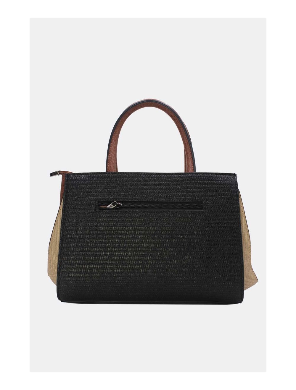 Tom&eva Sac à Main Effet En Paille à Rabat Décoratif 24B-6025-Black/khaki/Coffee