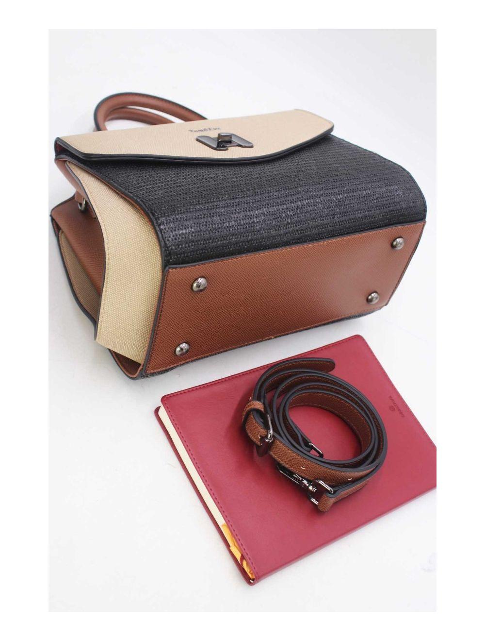 Tom&eva Sac à Main Effet En Paille à Rabat Décoratif 24B-6025-Black/khaki/Coffee