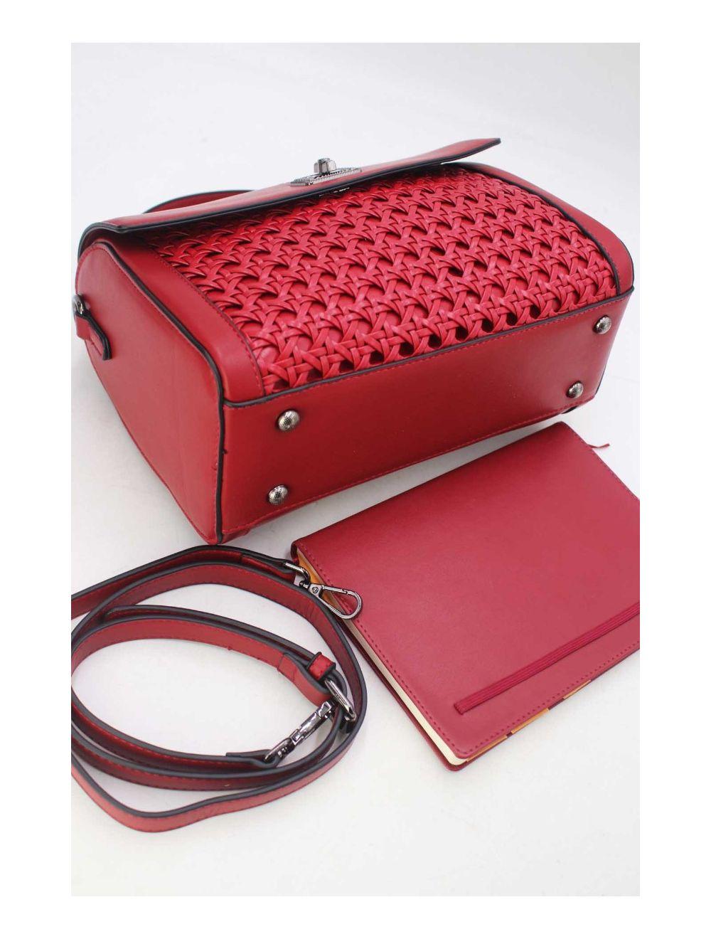 tom&eva Sac à Main Effet Osier Tressé 24B-6033-Burgundy