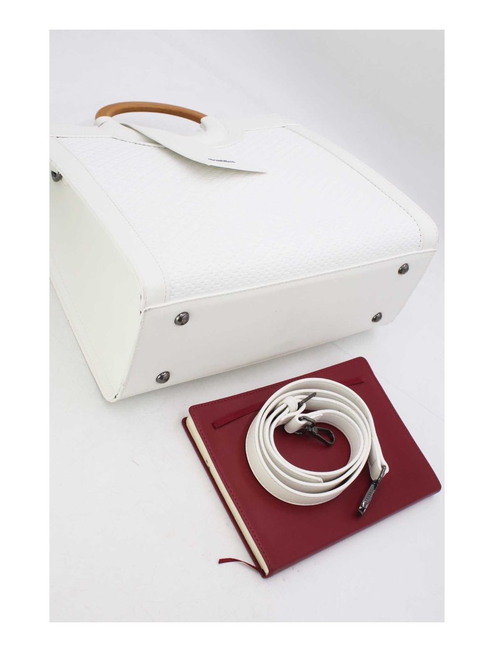 Tom&eva Sac à Main Effet Paille Et Anse En Bois 24B-6113-Blanc