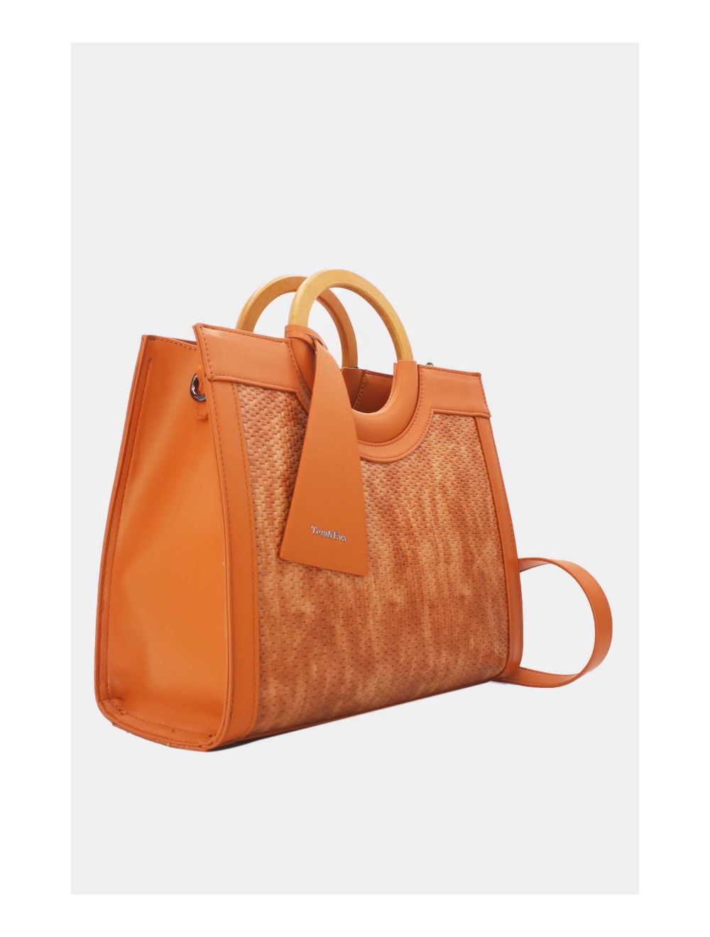 Tom&eva Sac à Main Effet Paille Et Anse En Bois 24B-6113-Brown