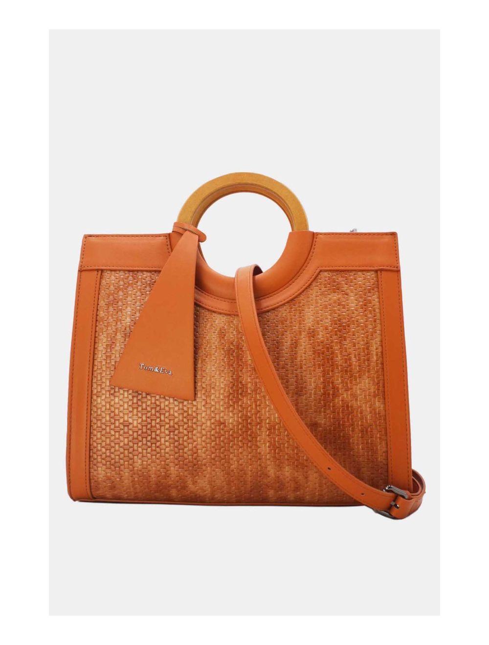 tom&eva Sac à Main Effet Paille Et Anse En Bois 24B-6113-Brown