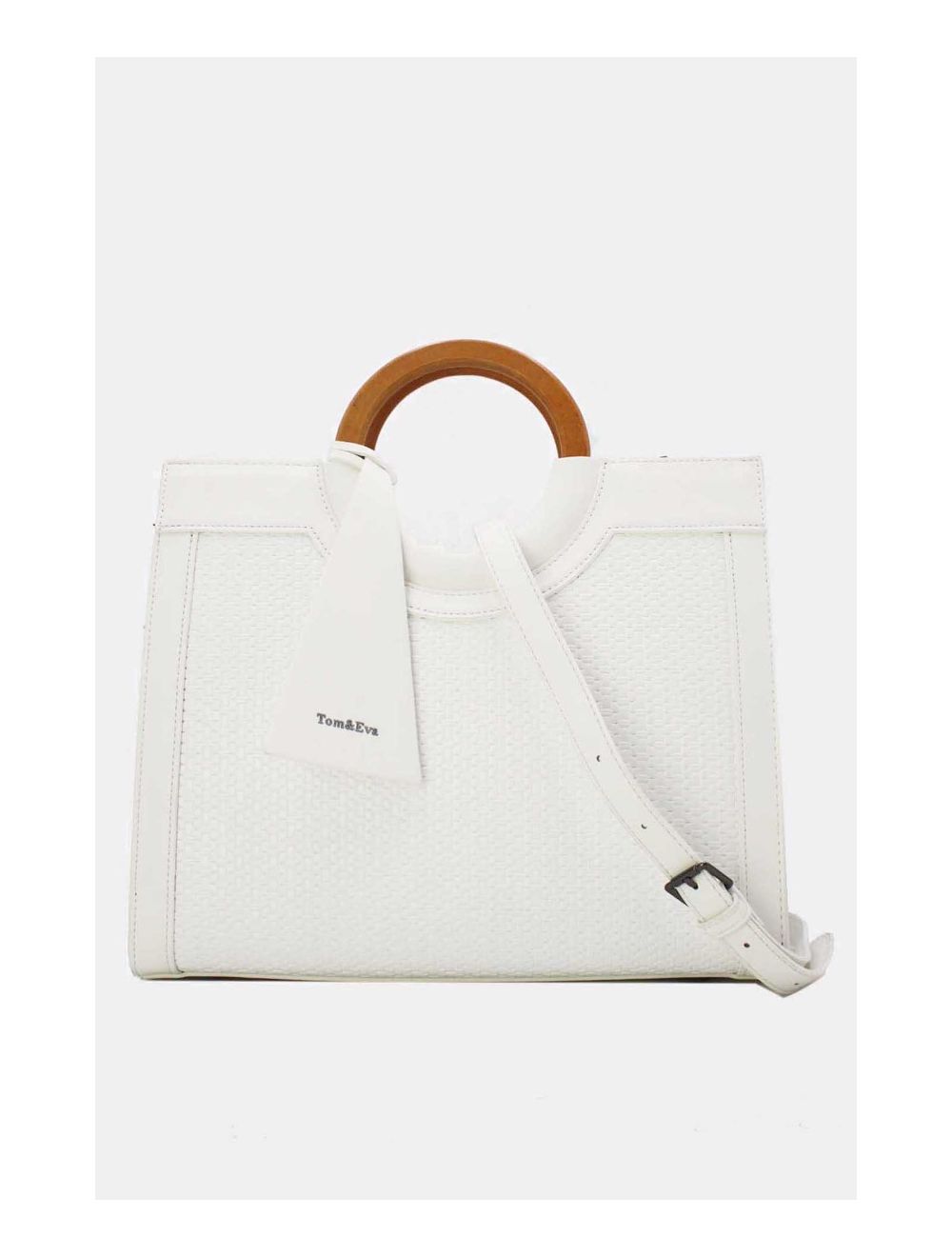 tom&eva Sac à Main Effet Paille Et Anse En Bois 24B-6113-Blanc