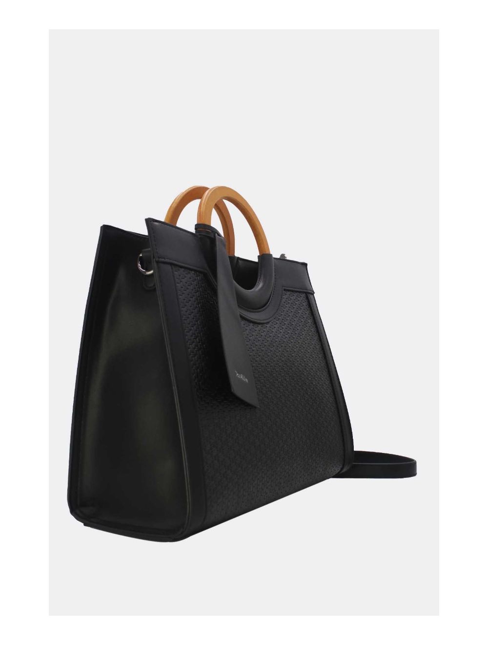 Tom&eva Sac à Main Effet Paille Et Anse En Bois 24B-6113-Noir