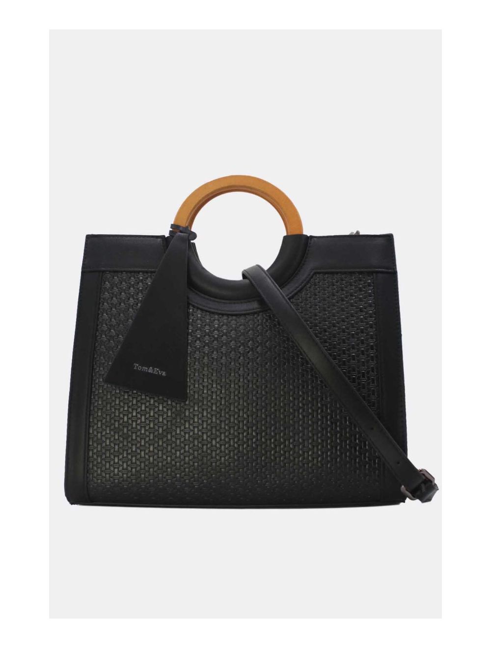tom&eva Sac à Main Effet Paille Et Anse En Bois 24B-6113-Noir