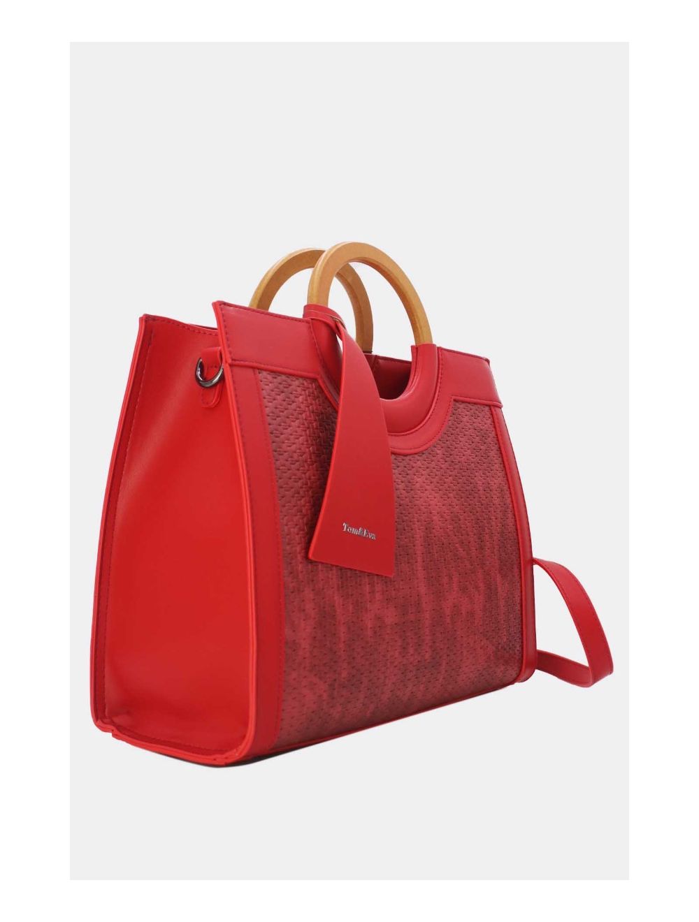 Tom&eva Sac à Main Effet Paille Et Anse En Bois 24B-6113-Red/Burgundy