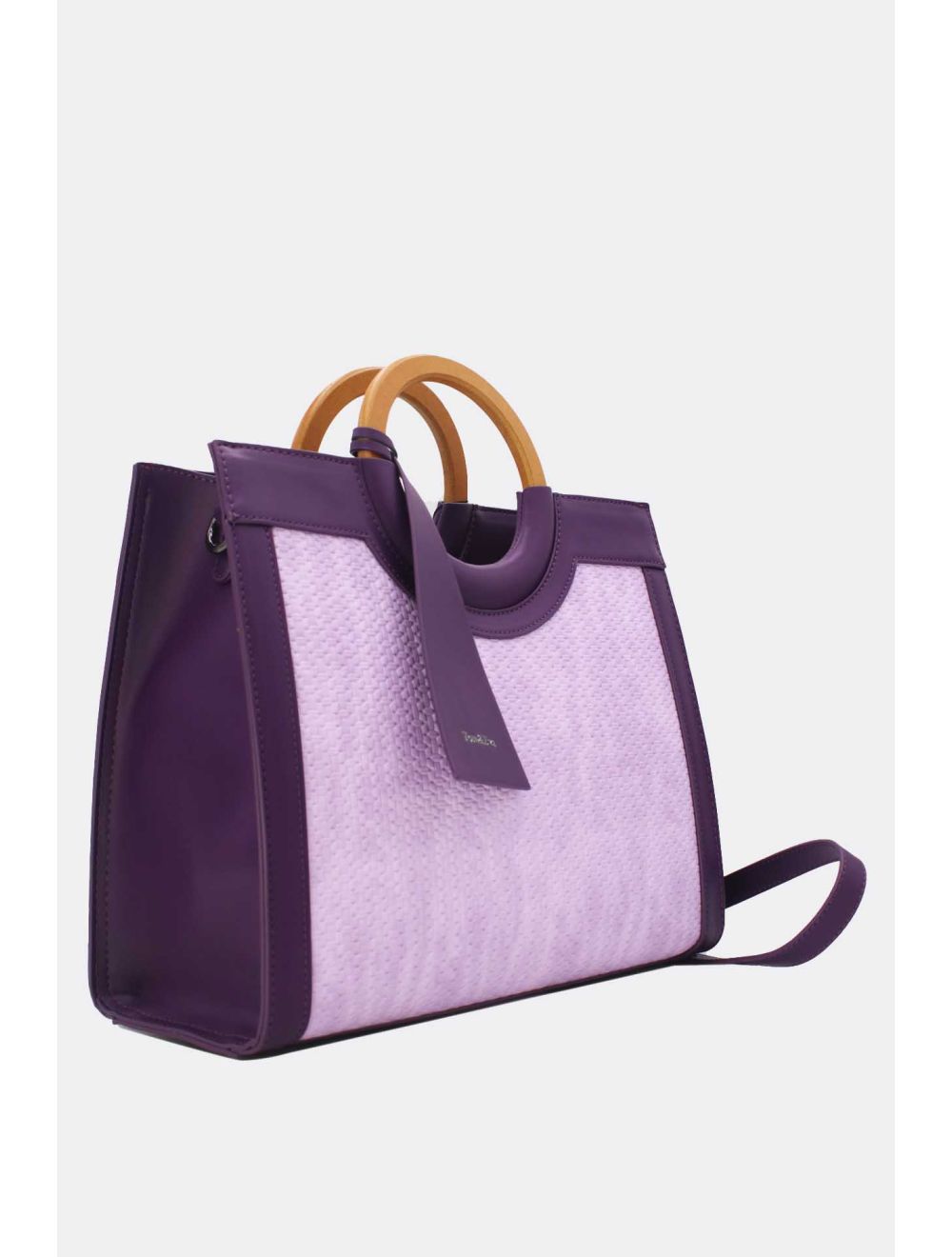 Tom&eva Sac à Main Effet Paille Et Anse En Bois 24B-6113-Violet