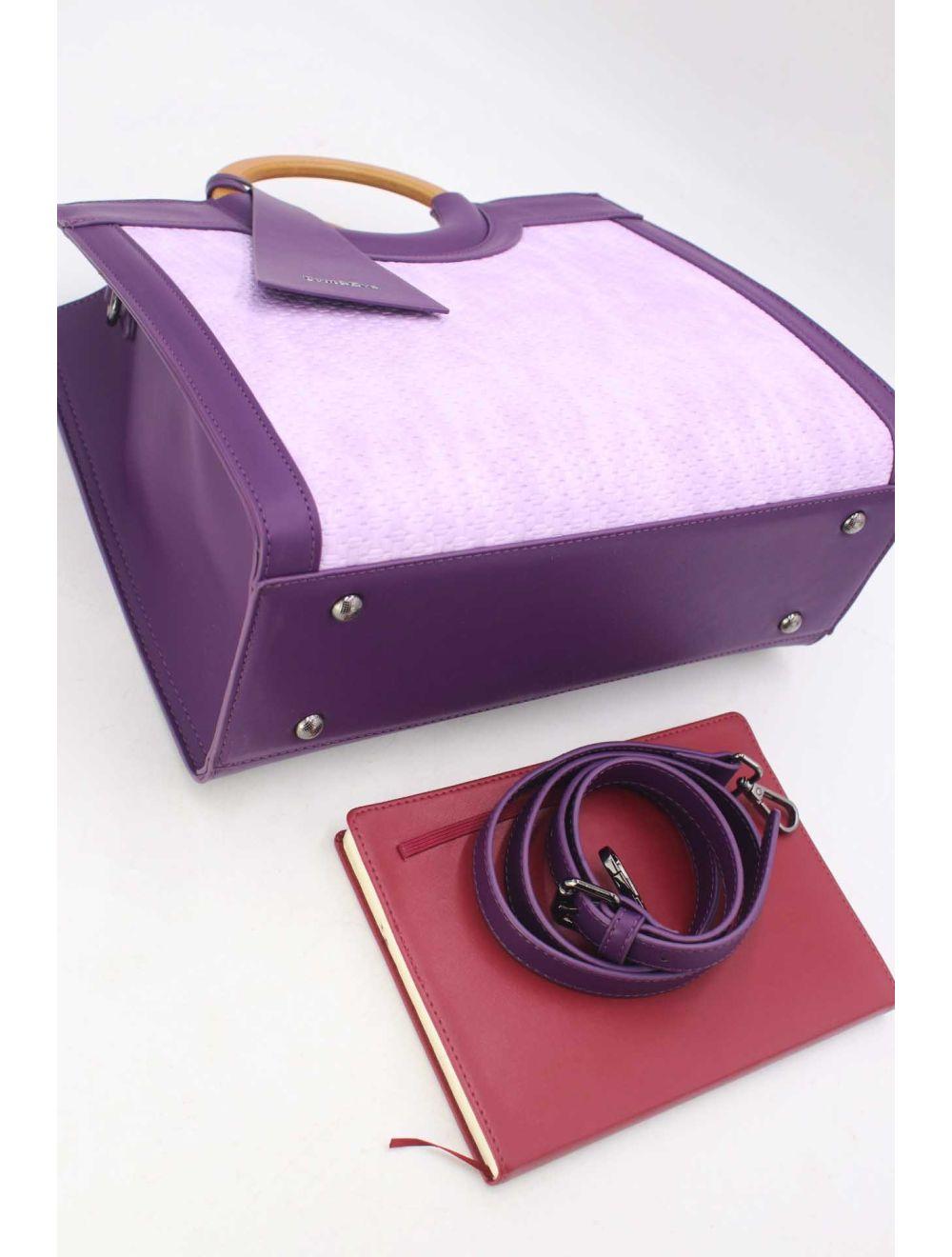Tom&eva Sac à Main Effet Paille Et Anse En Bois 24B-6113-Violet