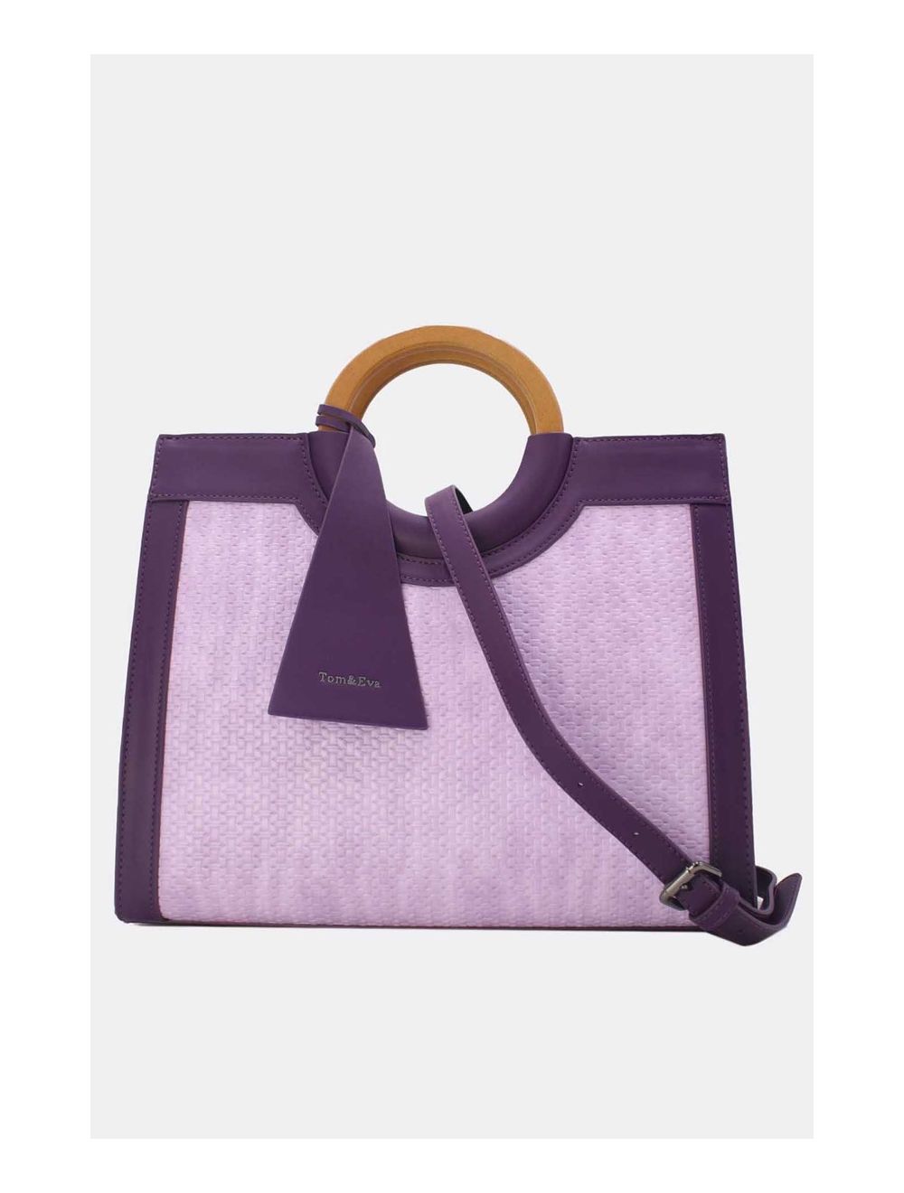 tom&eva Sac à Main Effet Paille Et Anse En Bois 24B-6113-Violet
