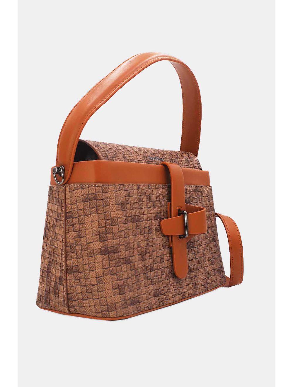 Tom&eva Sac à Main Effet Tissus Tressé 24B-6125-Café/Marron