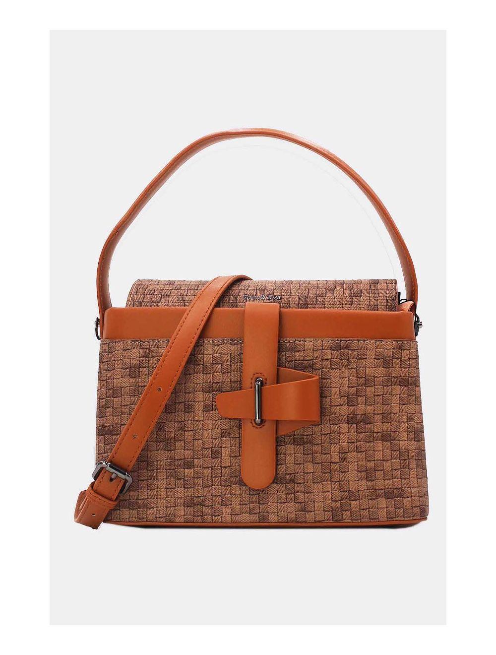 tom&eva Sac à Main Effet Tissus Tressé 24B-6125-Café/Marron