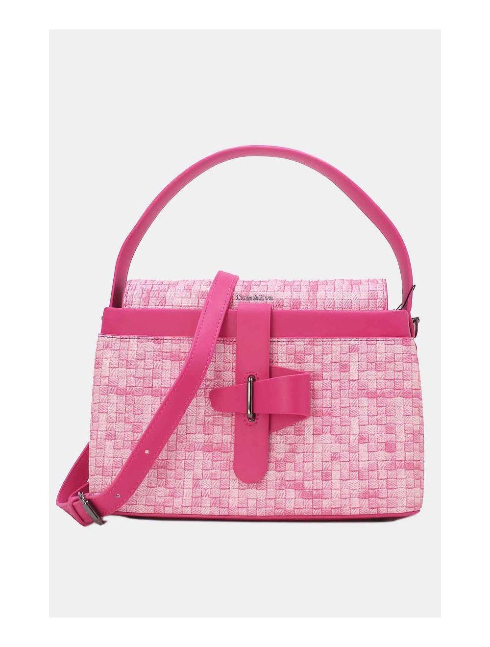 tom&eva Sac à Main Effet Tissus Tressé 24B-6125-Pink