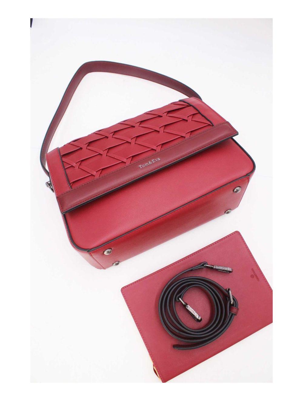 Tom&eva Sac à Main Effet Tressé 24B-6091-Burgundy/D.Red