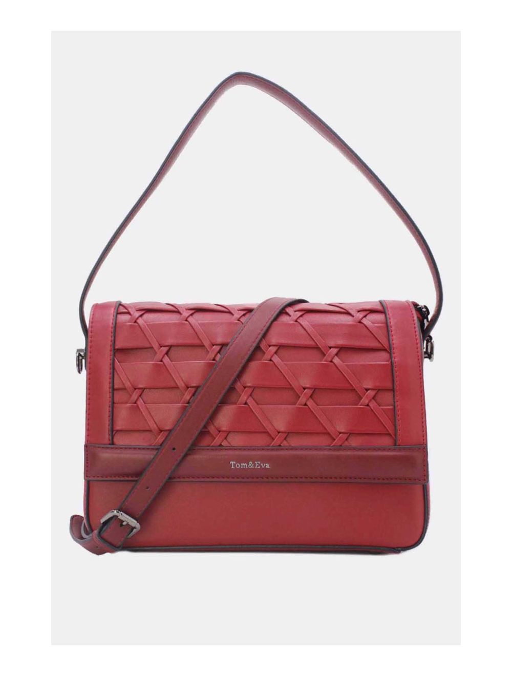 tom&eva Sac à Main Effet Tressé 24B-6091-Burgundy/D.Red