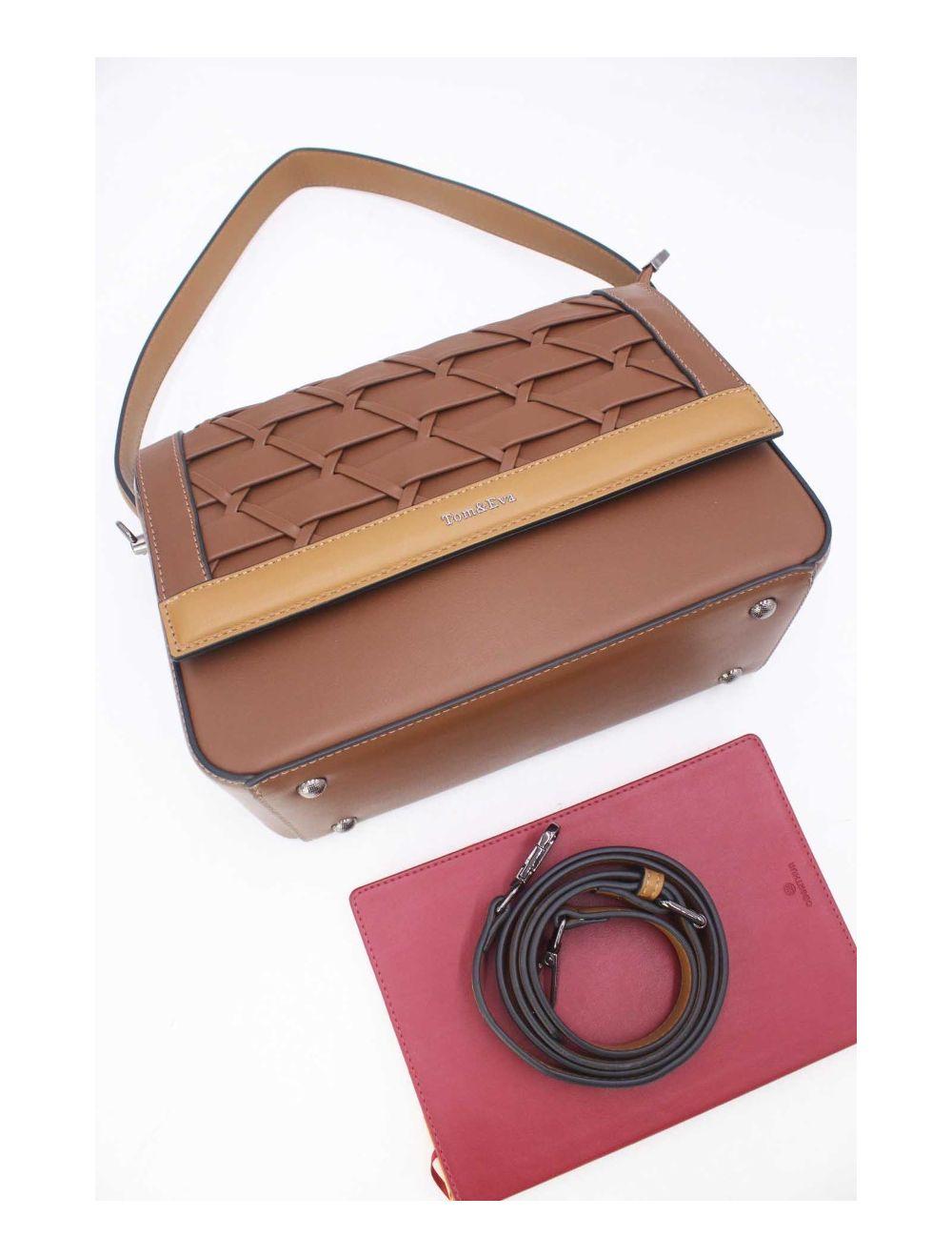 Tom&eva Sac à Main Effet Tressé 24B-6091-Coffee/Khaki