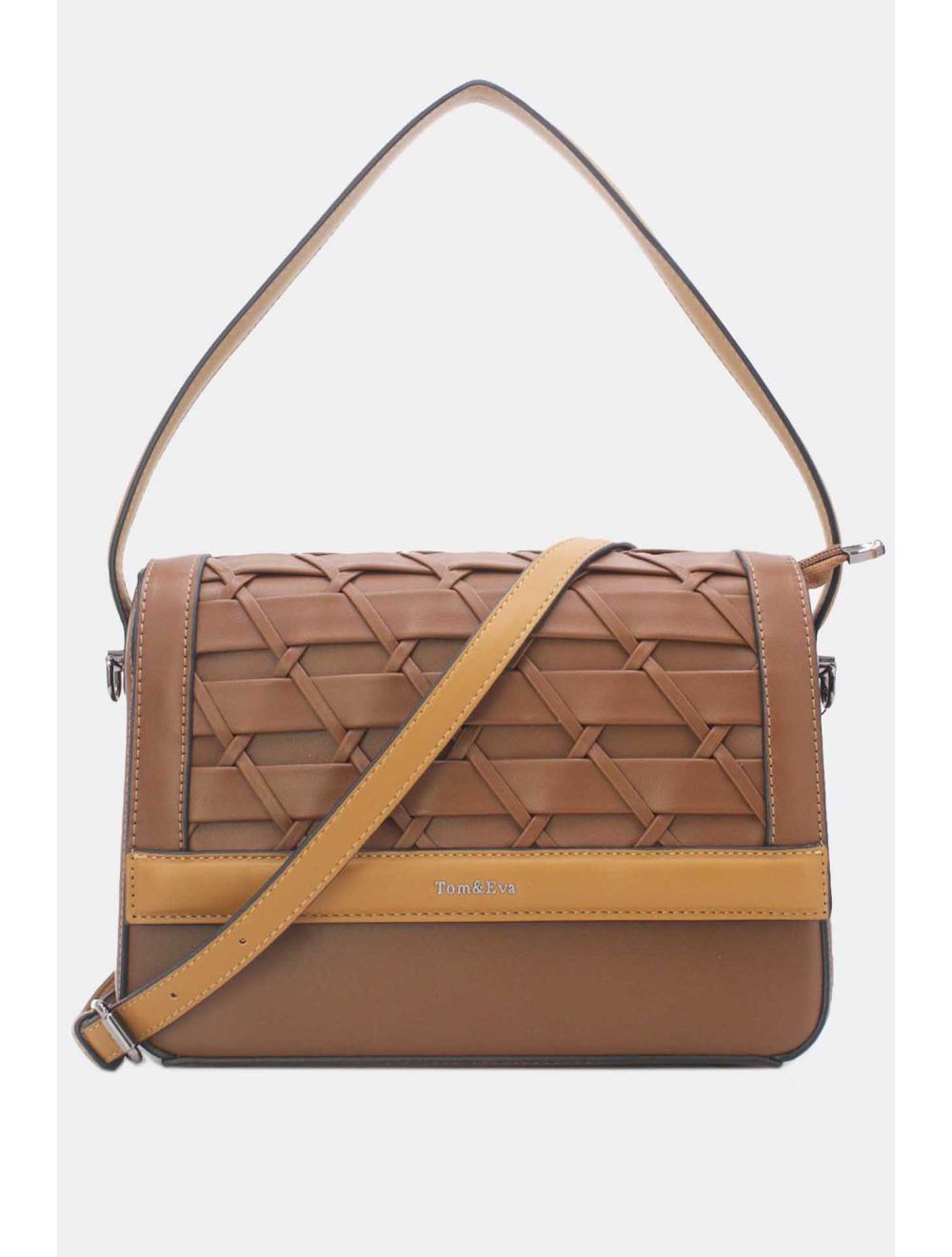 Tom&eva Sac à Main Effet Tressé 24B-6091-Coffee/Khaki