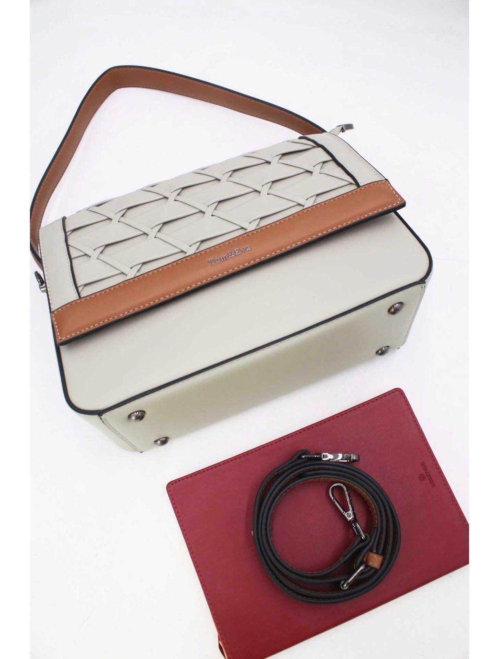 tom&eva Sac à Main Effet Tressé 24B-6091-Gray/Brown