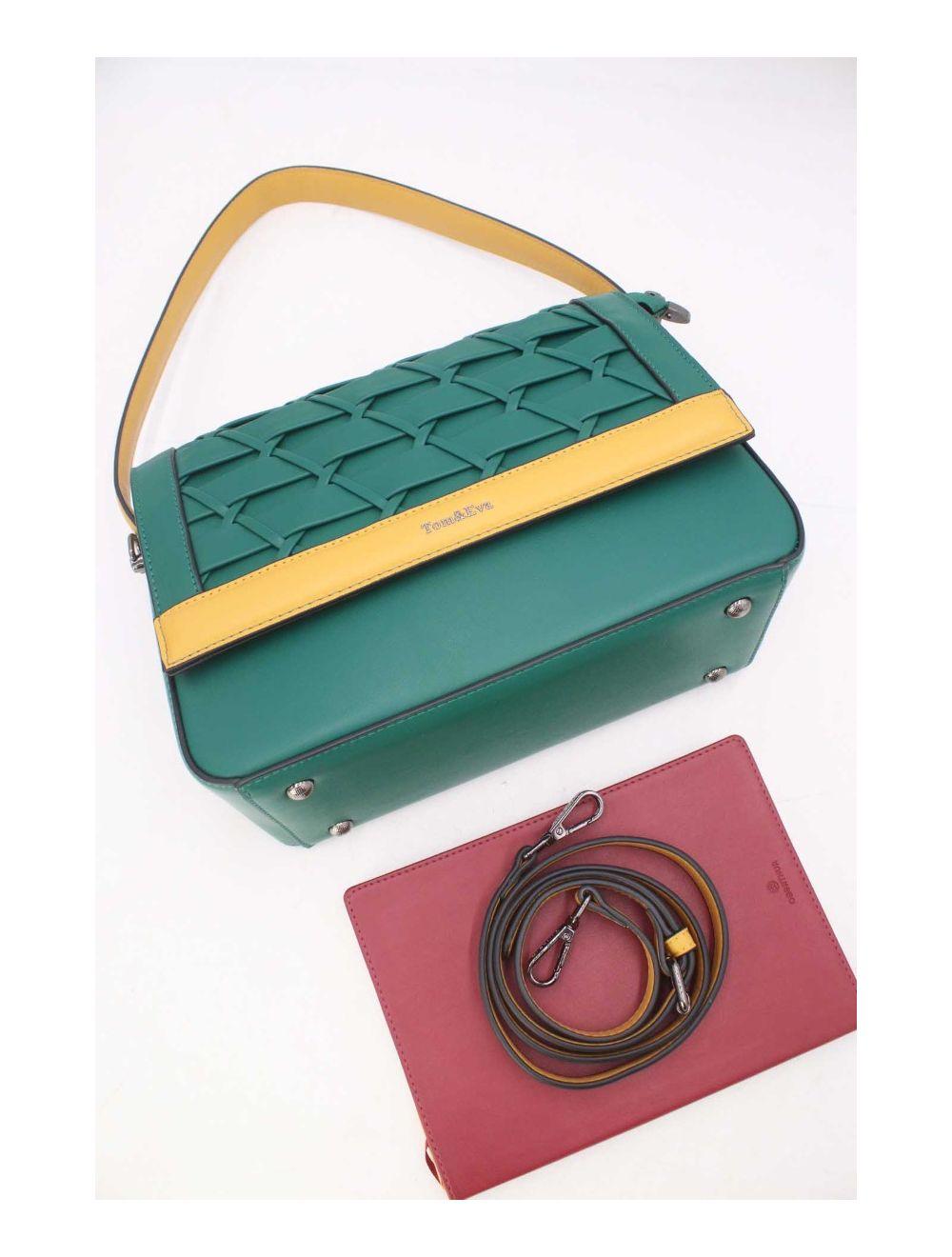 Tom&eva Sac à Main Effet Tressé 24B-6091-Green/Yellow