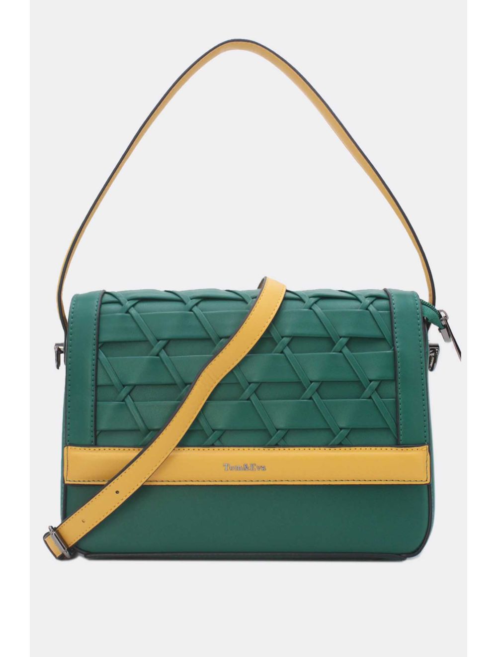 Tom&eva Sac à Main Effet Tressé 24B-6091-Green/Yellow
