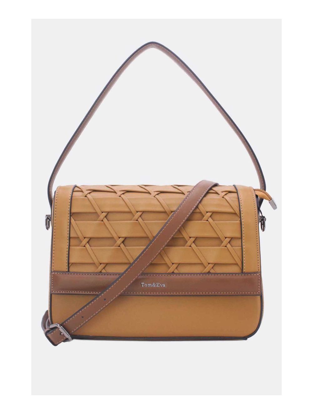 tom&eva Sac à Main Effet Tressé 24B-6091-Khaki/Coffee