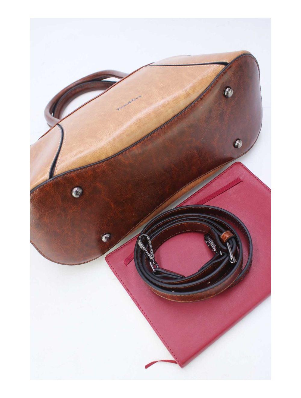 Tom&eva Sac à Main Effet Vernis Style Vintage-24B-6090-Apricot/Coffee