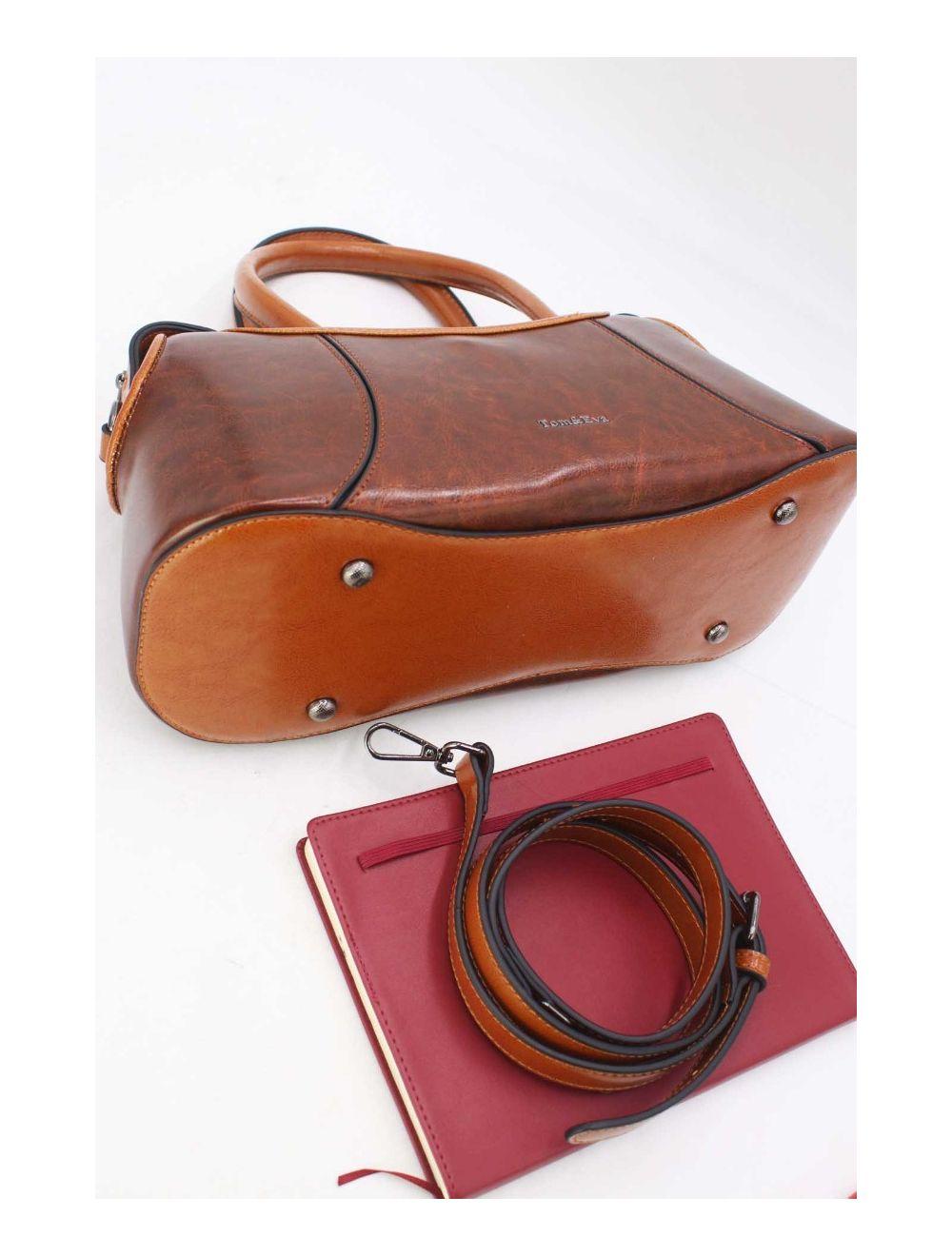 Tom&eva Sac à Main Effet Vernis Style Vintage-24B-6090-Coffee/Brown