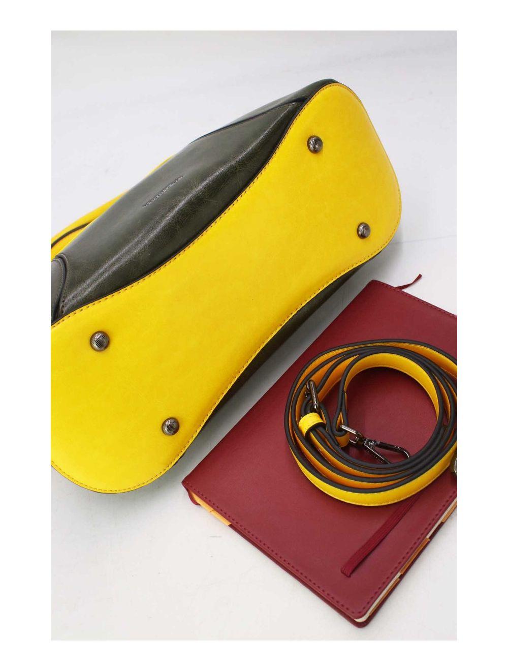 tom&eva Sac à Main Effet Vernis Style Vintage-24B-6090-Green/Yellow