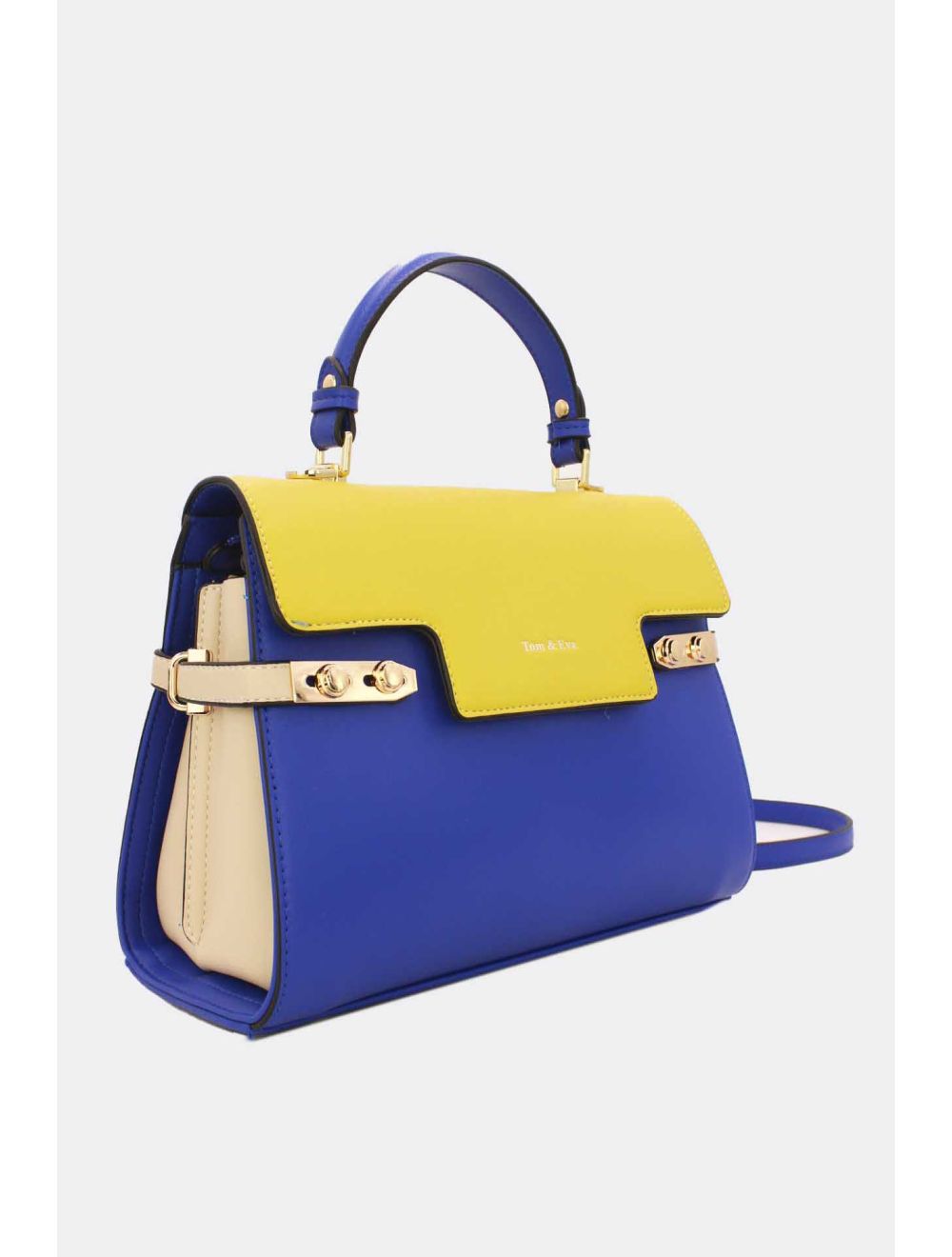 Tom&eva Sac à Main Élégant Bicolore-21B-5180-Bleu/Jaune