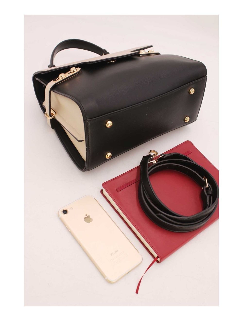 Tom&eva Sac à Main Élégant Bicolore-21B-5180-Noir/Apricot