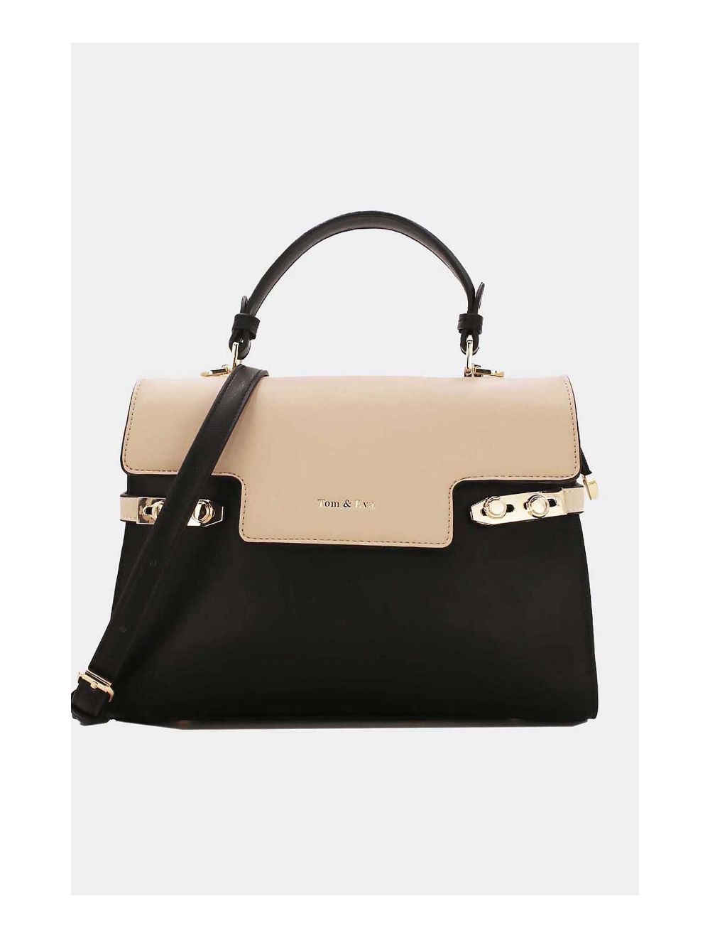 tom&eva Sac à Main Élégant Bicolore-21B-5180-Noir/Apricot