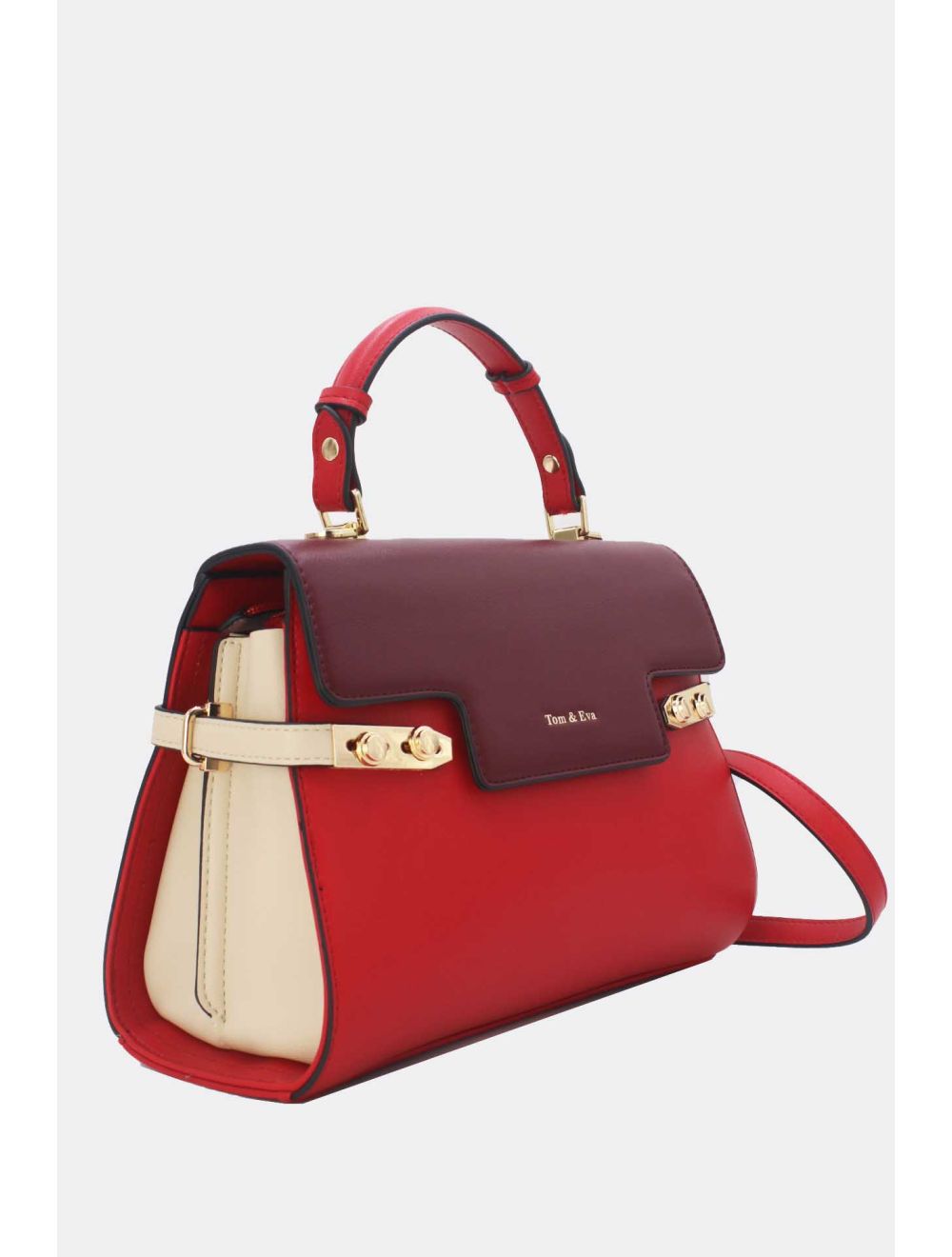 Tom&eva Sac à Main Élégant Bicolore RÉASSORT-21B-5180-Red/Wine