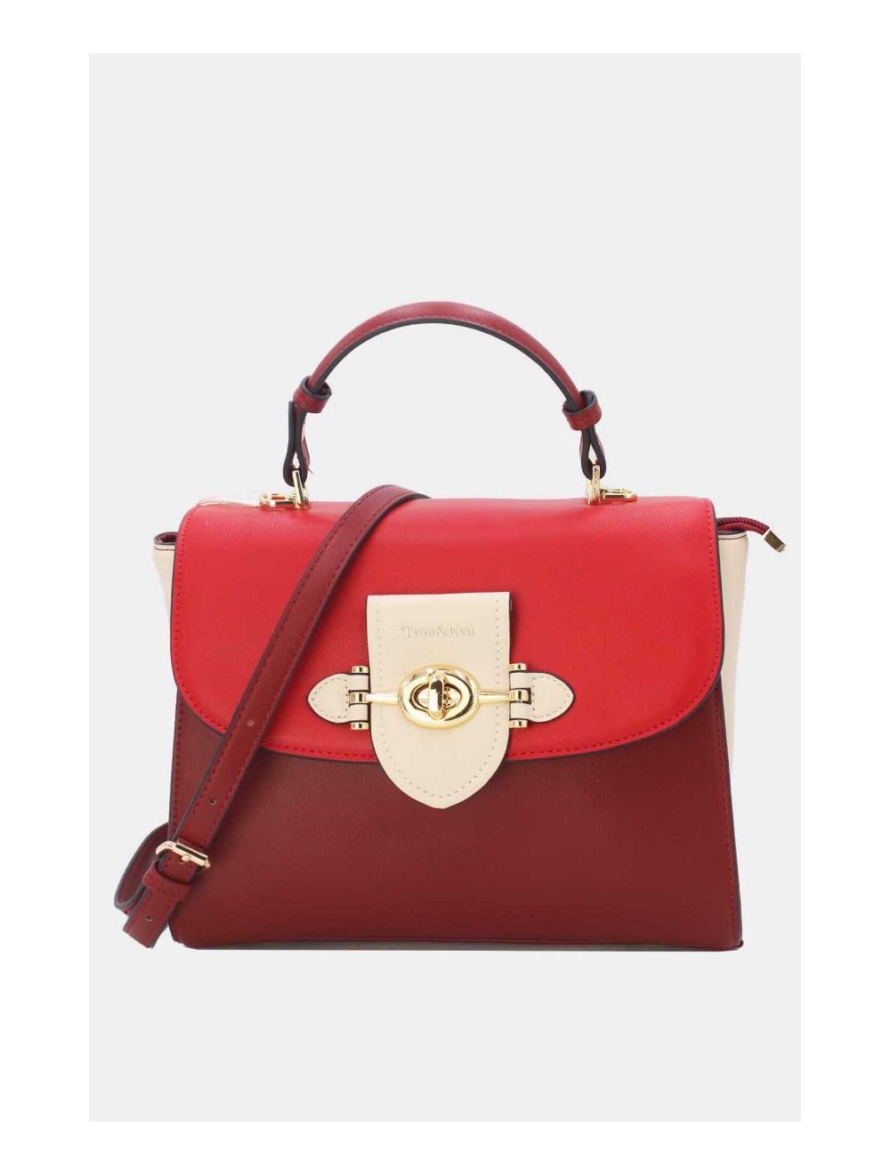 Tom&eva Sac à Main Élégant Tricolors-24B-5895-Wine/Red