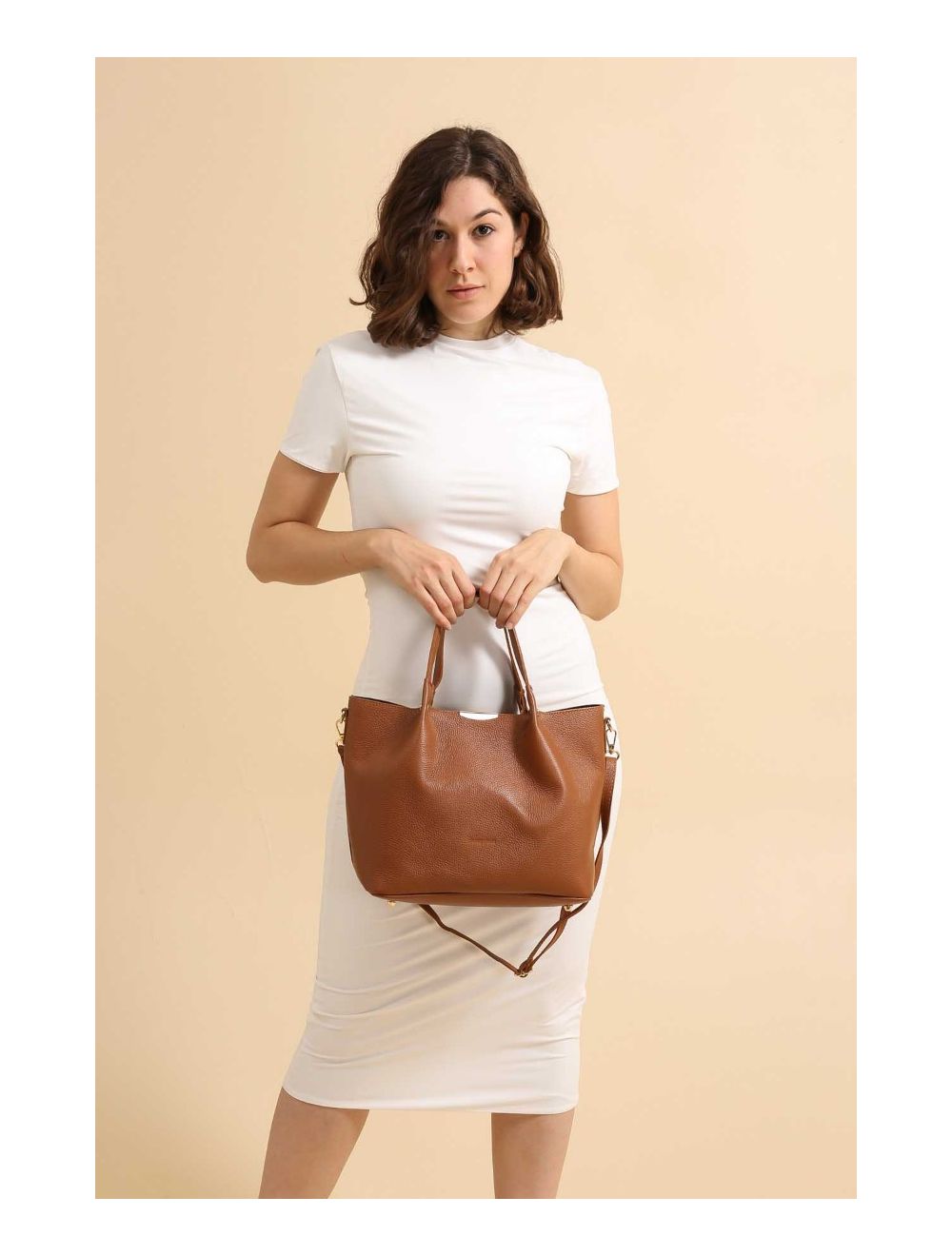 Tom&eva Sac à Main En Cuir De Vachette Grainé 4141 SHANON-COGNAC