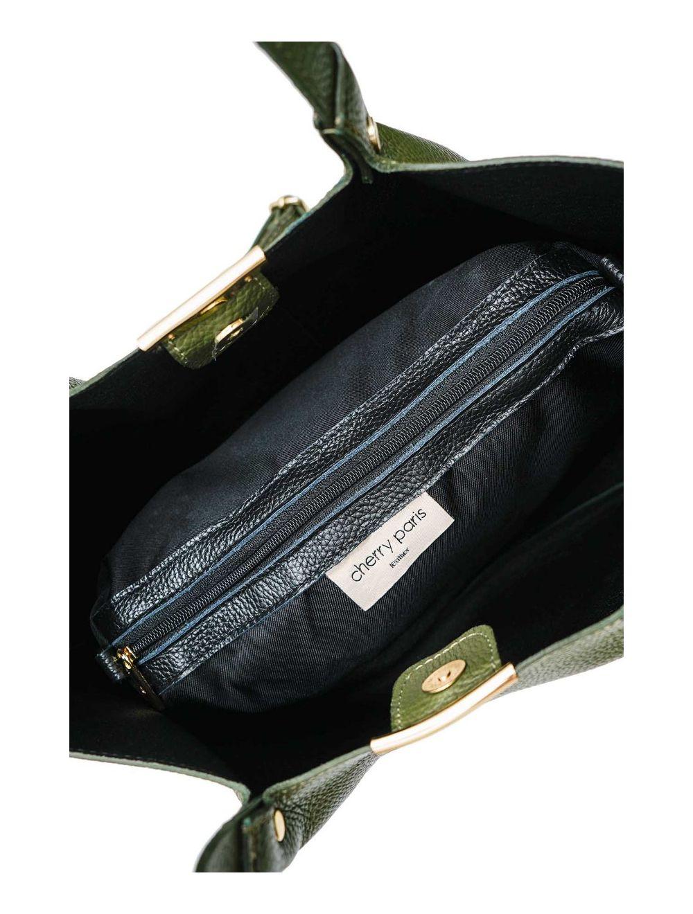 tom&eva Sac à Main En Cuir de Vachette Grainé 4141 SHANON-KHAKI