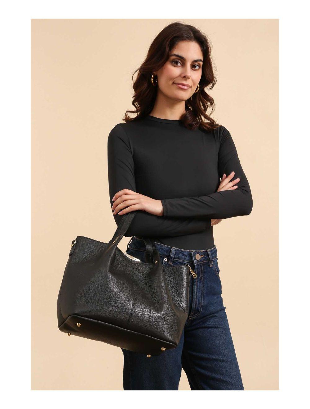 Tom&eva Sac à Main En Cuir De Vachette Grainé 4141 SHANON-NOIR