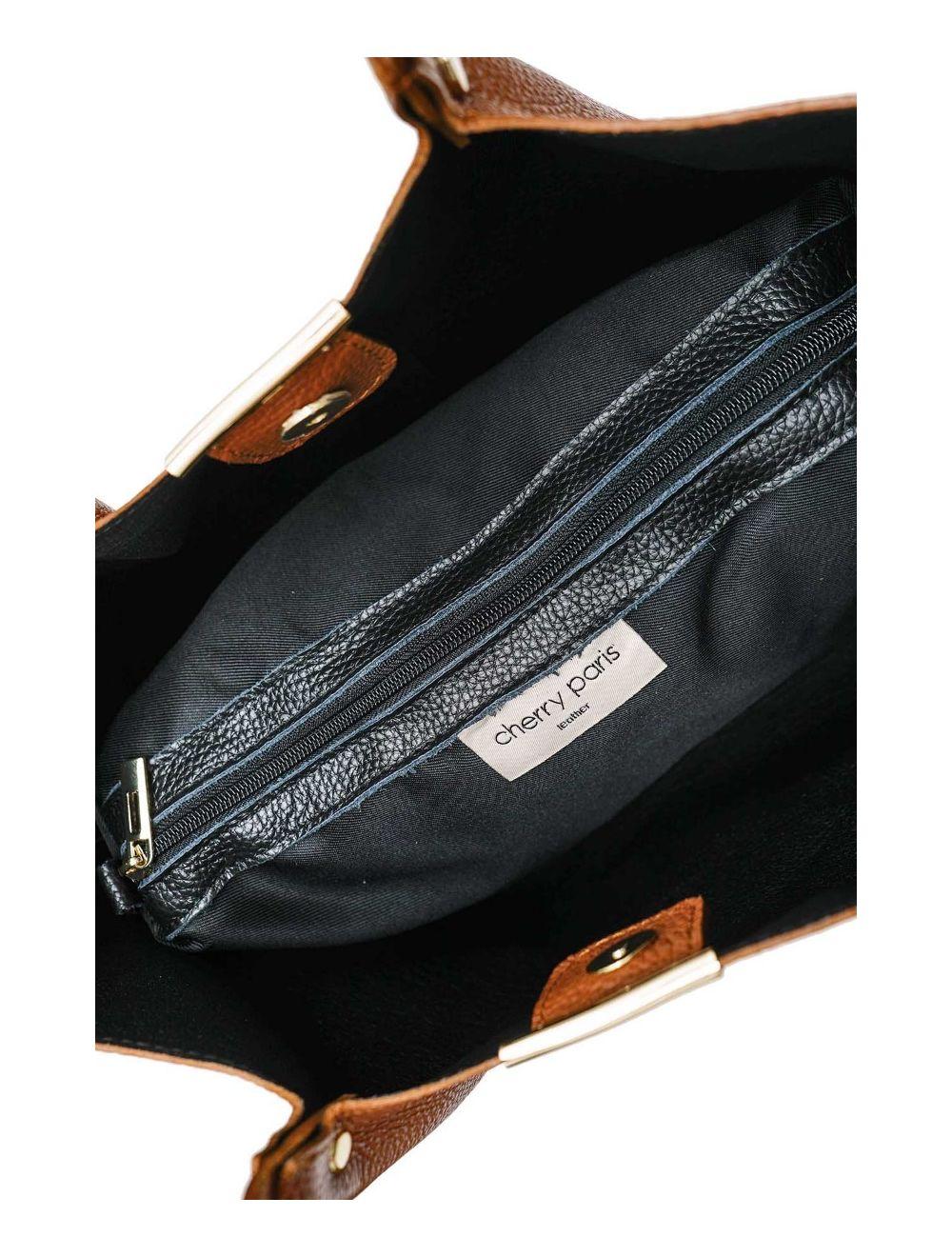 tom&eva Sac à Main En Cuir de Vachette Grainé 4141 SHANON-COGNAC