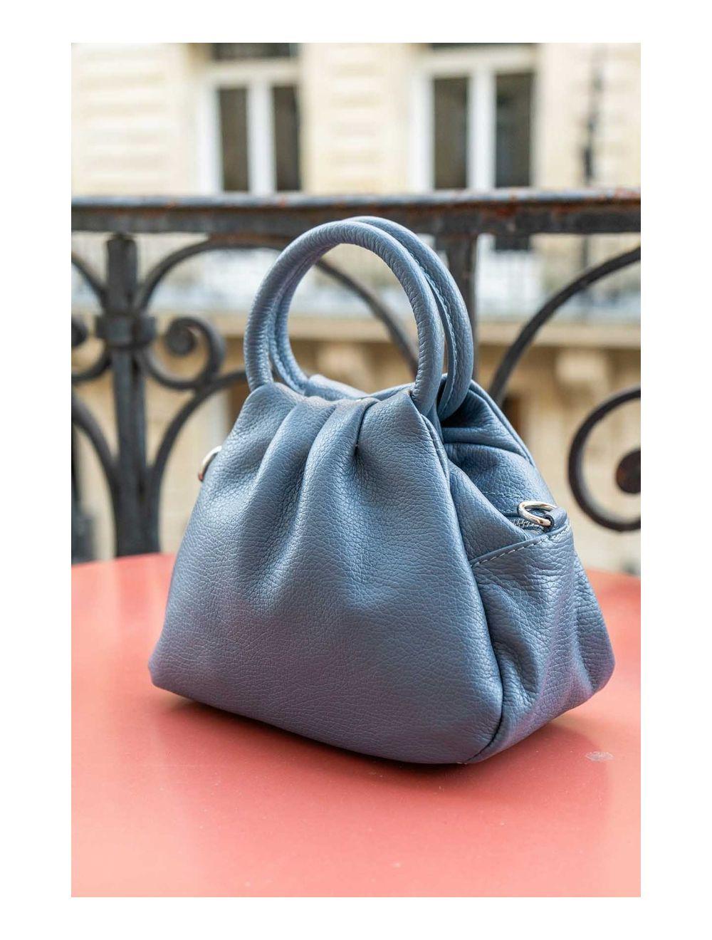 Tom&eva Sac à Main En Cuir De Vachette Grainée 4091 AYLA-Bleu