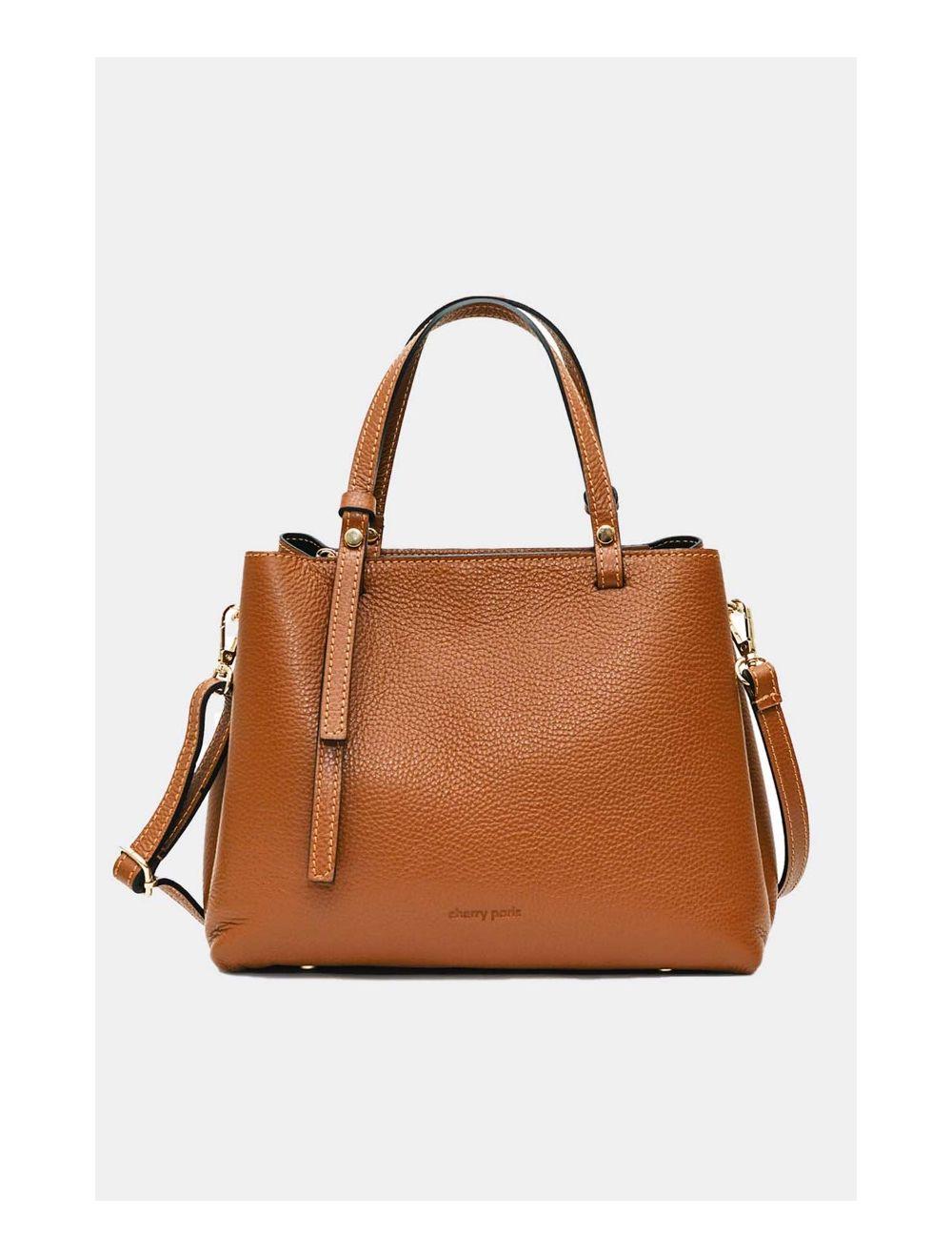 Tom&eva Sac à Main En Cuir Vachette Grainée 4138 PAULA-COGNAC