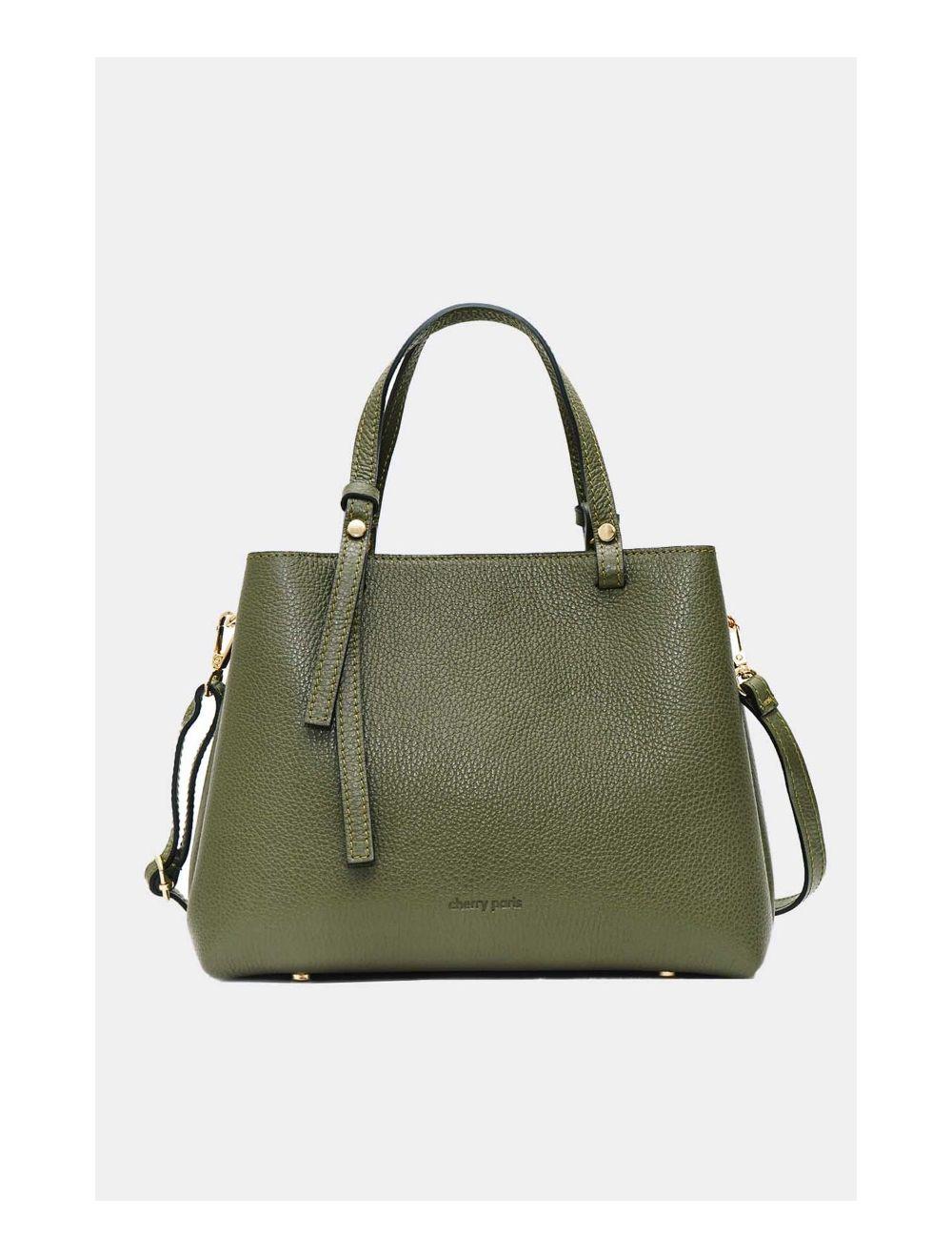 Tom&eva Sac à Main En Cuir Vachette Grainée 4138 PAULA-KHAKI