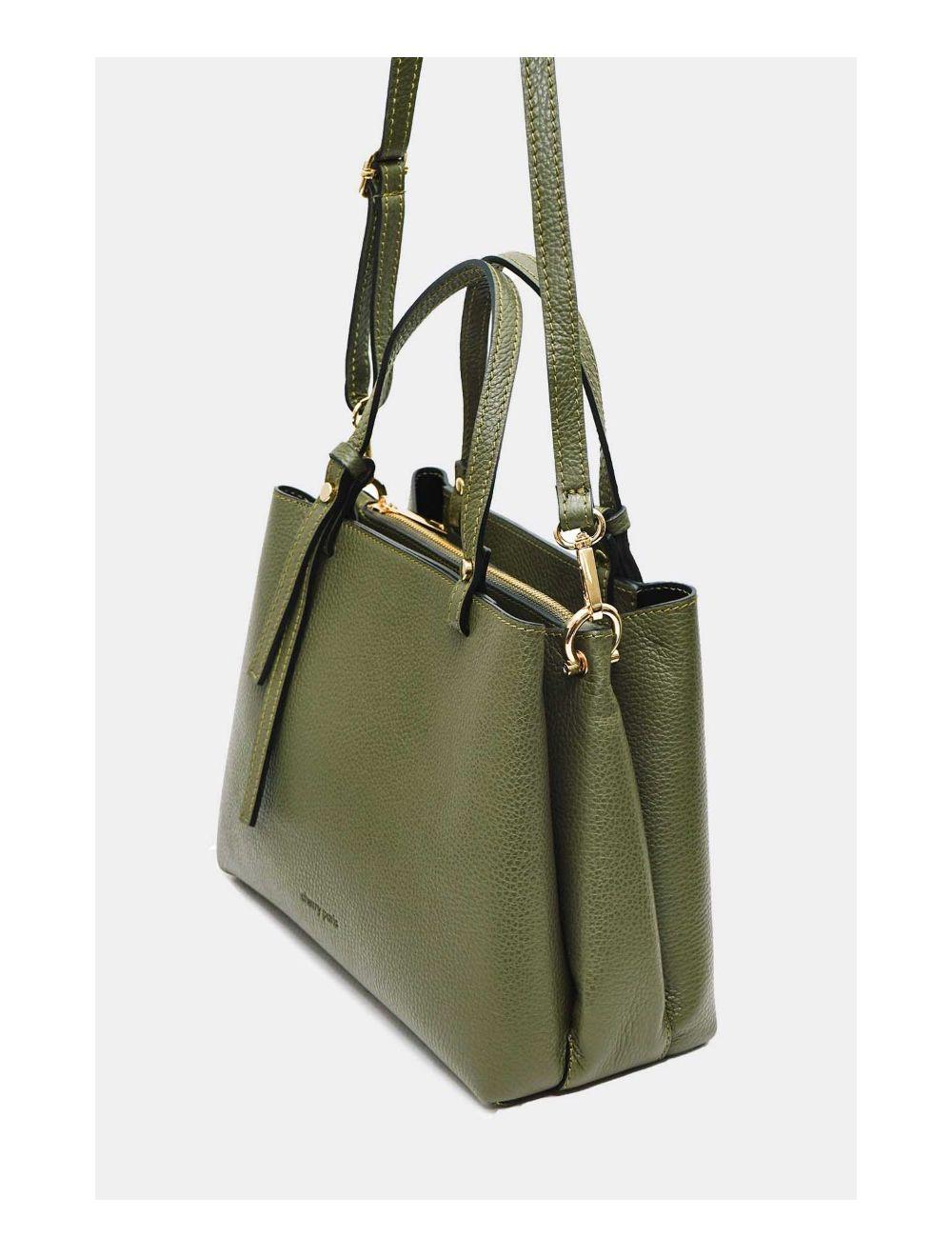 Tom&eva Sac à Main En Cuir Vachette Grainée 4138 PAULA-KHAKI