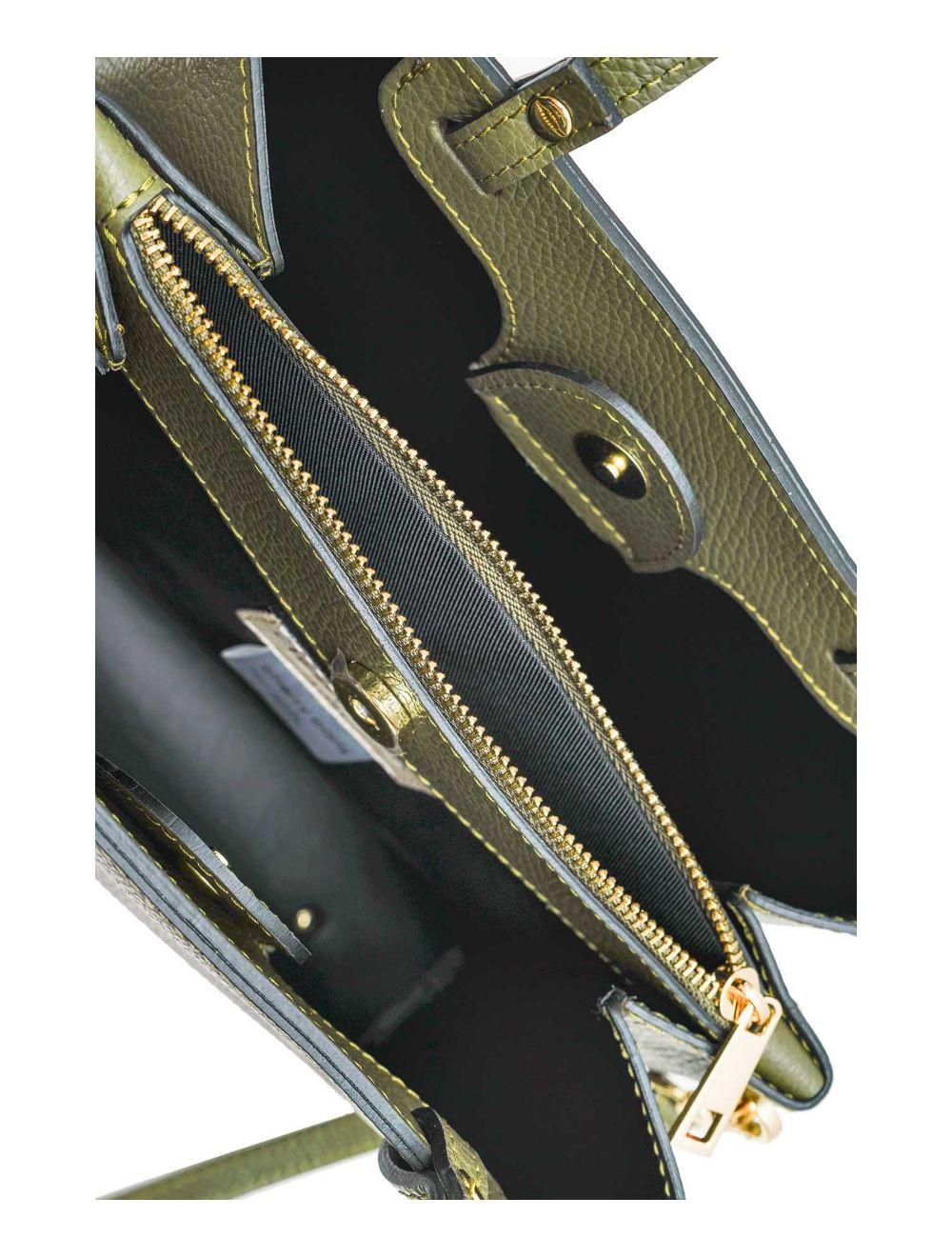 Tom&eva Sac à Main En Cuir Vachette Grainée 4138 PAULA-KHAKI